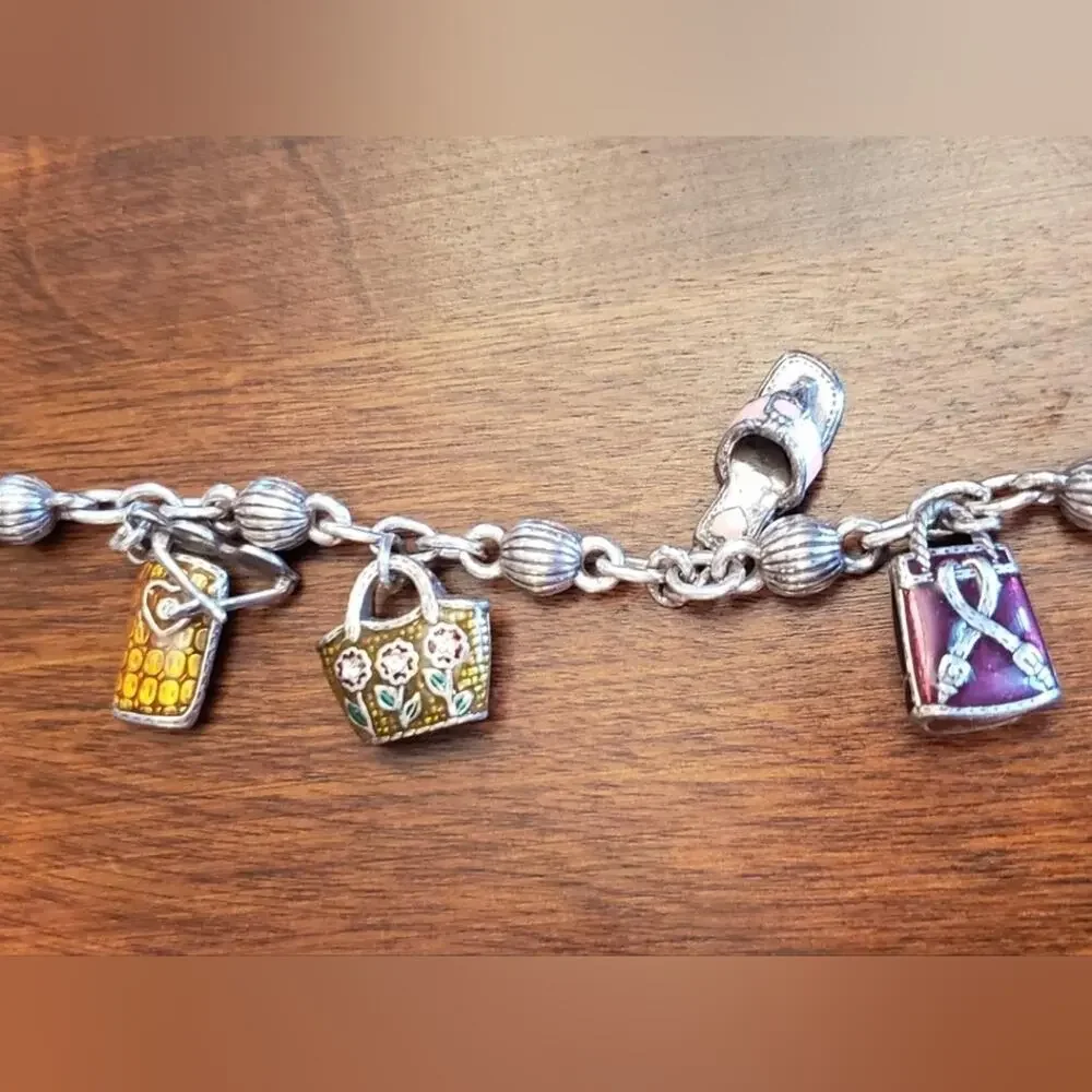 Brighton Vintage Enamel and Silver Plated Purse and Shoe‎ Retired Charm Bracelet